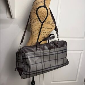 Vintage Coach Tattersall Plaid Duffel with Dark Brown Leather Trim